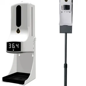 Dispensador Chile Pagina Principal TOTEM METALICO MAS TERMOMETRO INFRARROJO CON DISPENSADOR K9 PRO.